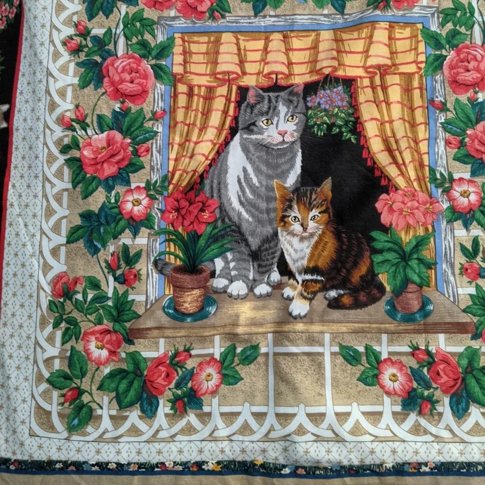 Vintage Cat Panels Quilt top, pieced, ready for quilting, lap size 43